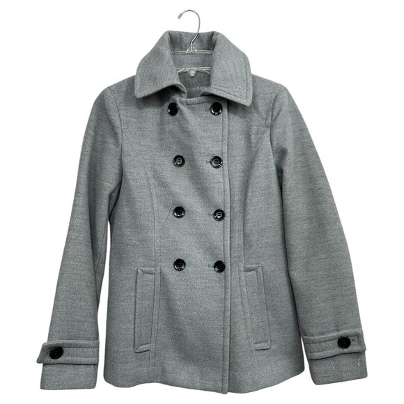 Calvin Klein Double Breast Peaccoat Jacket Women 2 Gray Stretch Preppy Academia - Picture 1 of 8